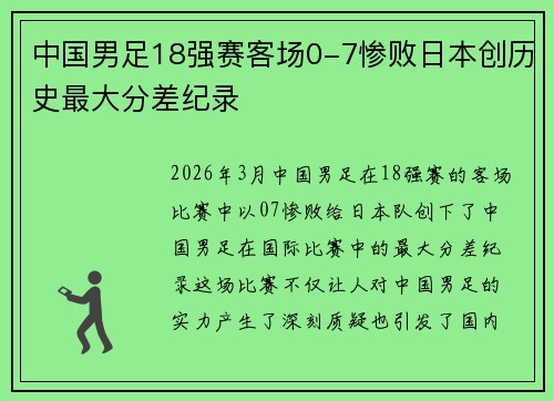 中国男足18强赛客场0-7惨败日本创历史最大分差纪录